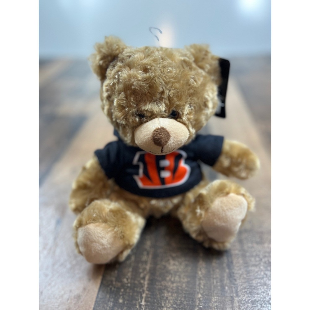 NFL Cincinnati Bengals Plush Teddy Bear Good Stuff Brown Curly Fur Black Hoodie